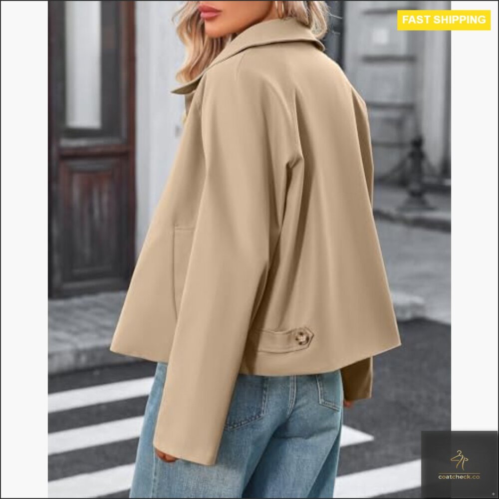 Cropped Trench Coat Lightweight Loose Fit Single Breasted Jacket - Picture 2 of 7